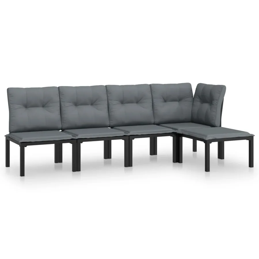 Salon de jardin 5 pcs noir et gris résine tressée - 2