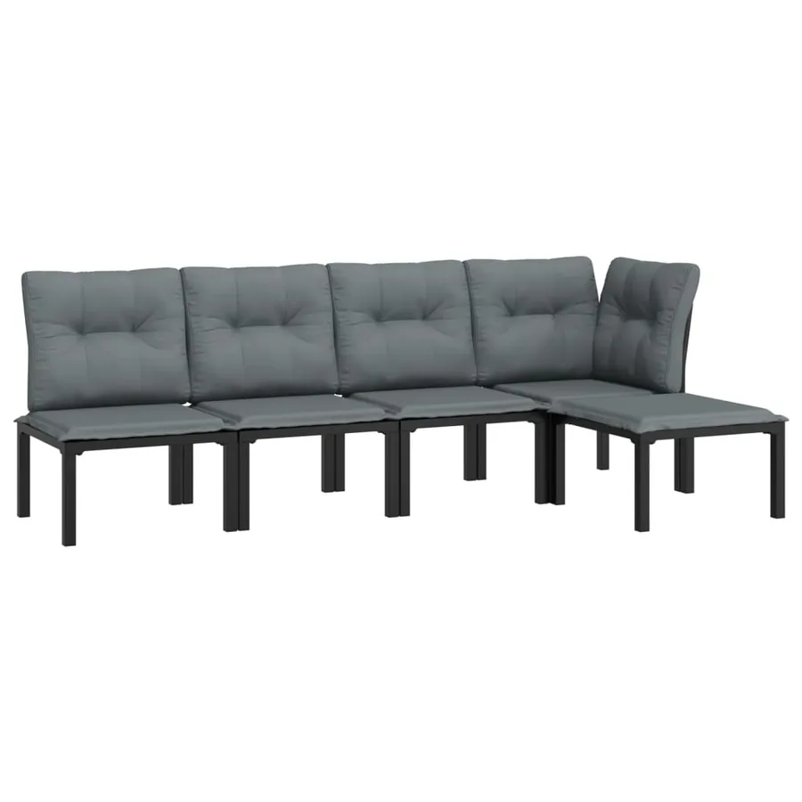 Salon de jardin 5 pcs noir et gris résine tressée - 3