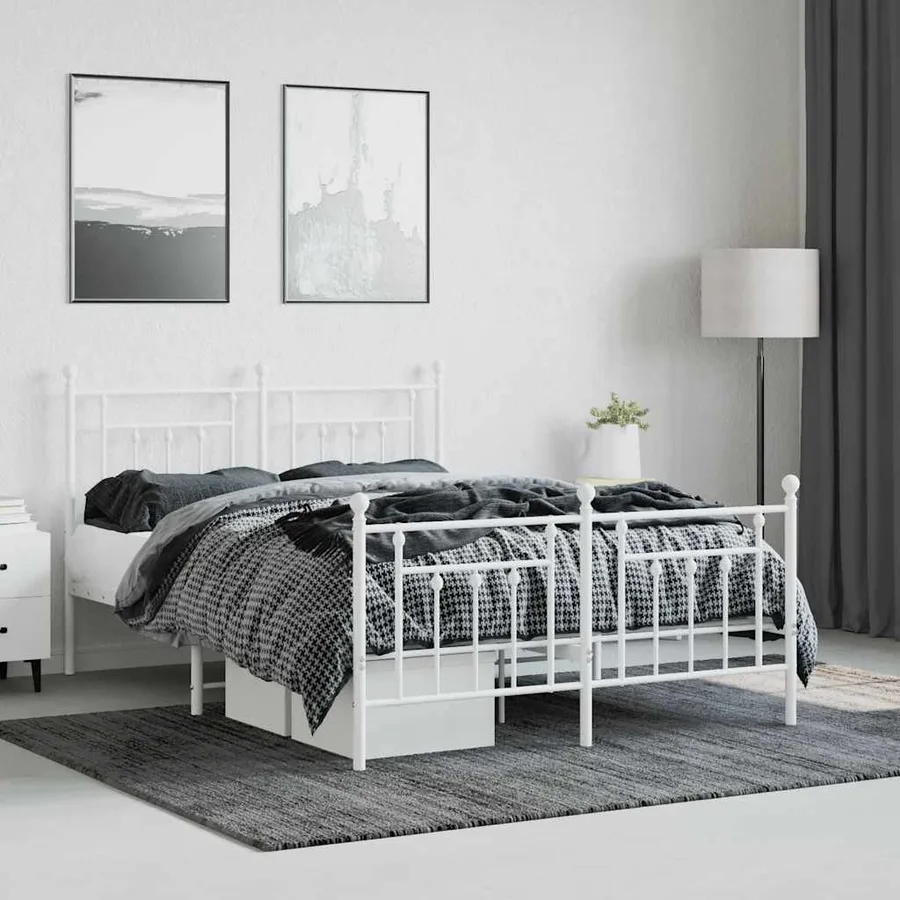 Cadre de lit métal sans matelas et pied de lit blanc 140x190 cm - 4