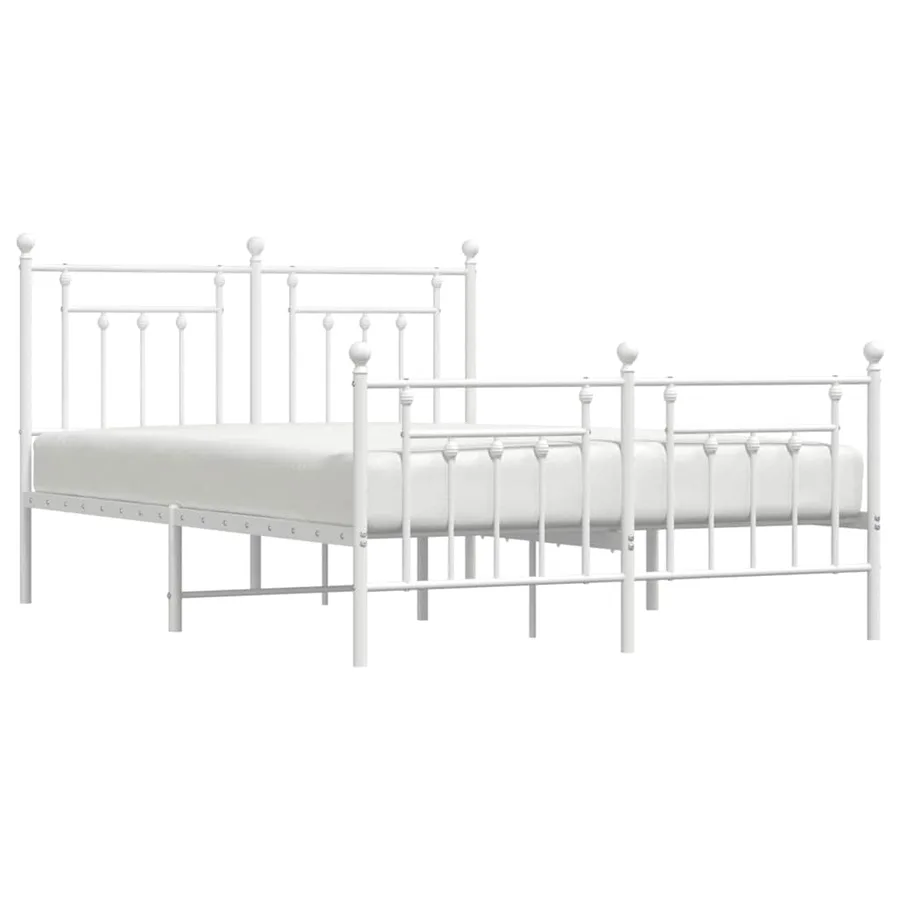 Cadre de lit métal sans matelas et pied de lit blanc 140x190 cm - 5