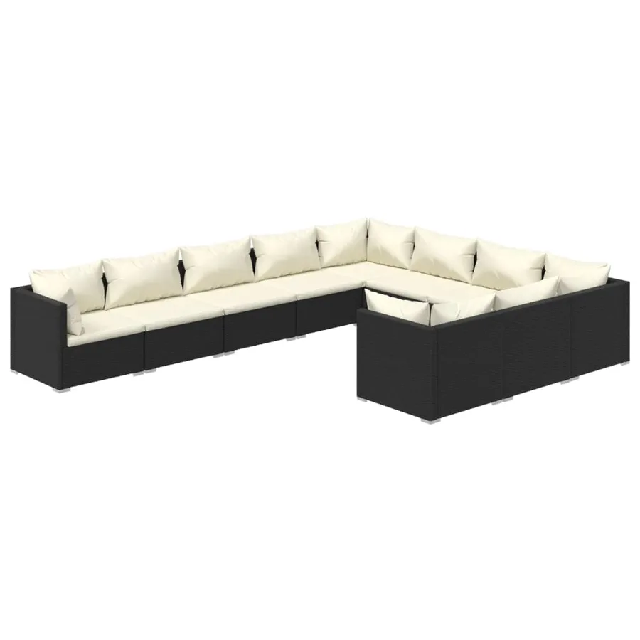 Salon de jardin 10 pcs avec coussins Résine tressée Noir - 2