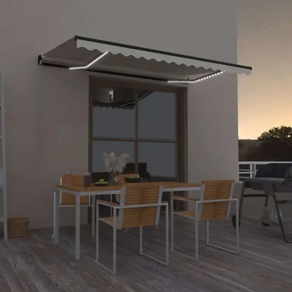 Auvent manuel rétractable avec LED 450x300 cm Crème