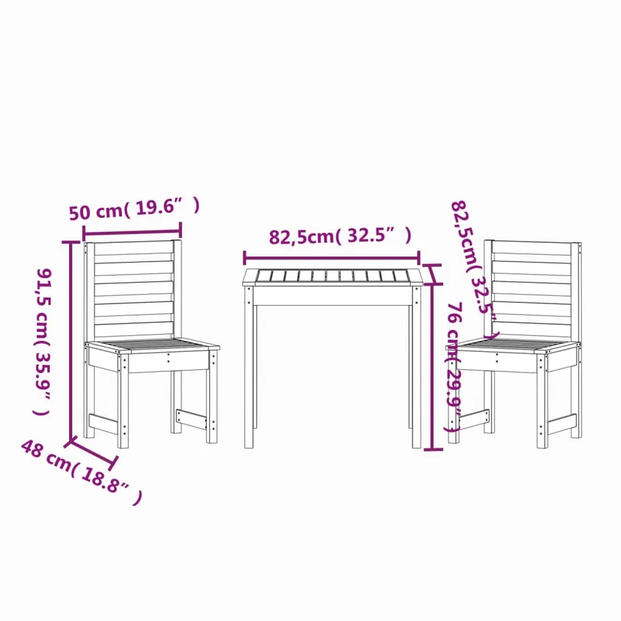 Ensemble de bistrot de jardin 3 pcs blanc bois de pin massif - 9