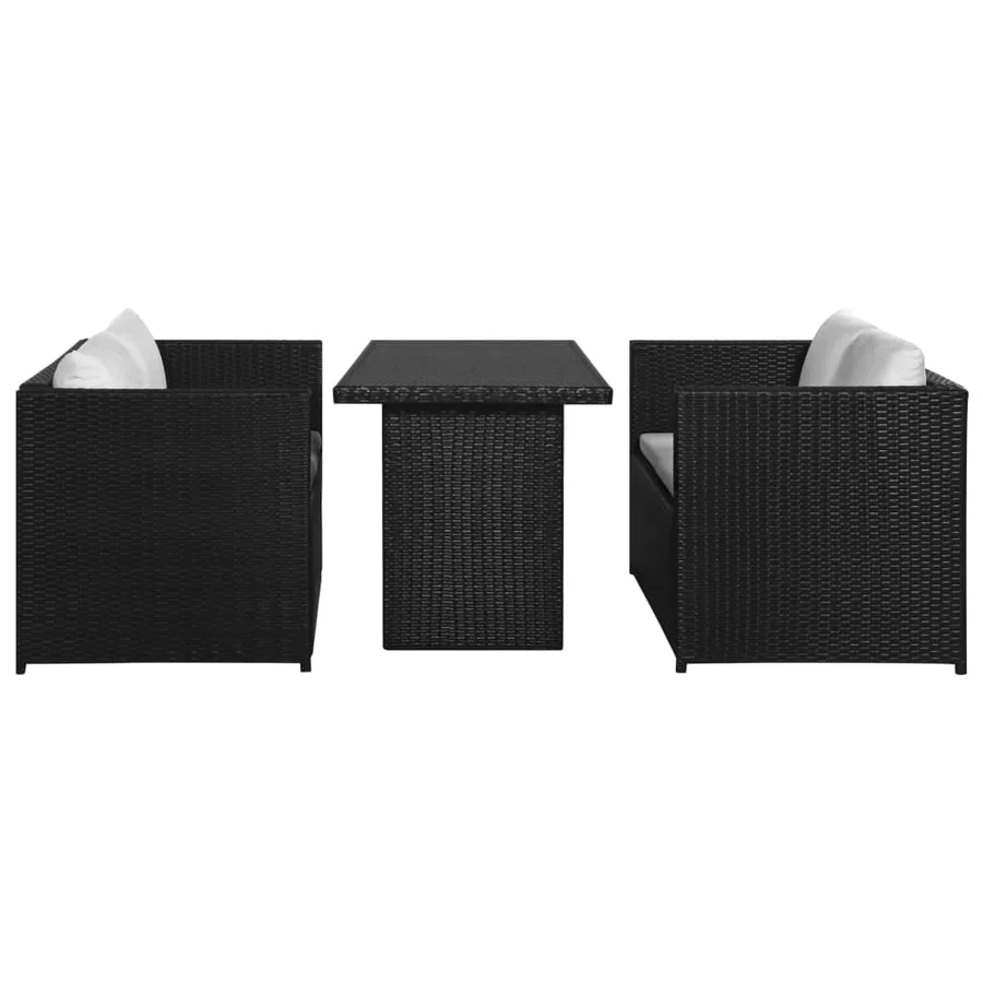 Salon de jardin 3 pcs avec coussins Résine tressée Noir - 2
