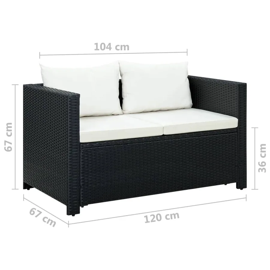 Salon de jardin 3 pcs avec coussins Résine tressée Noir - 6
