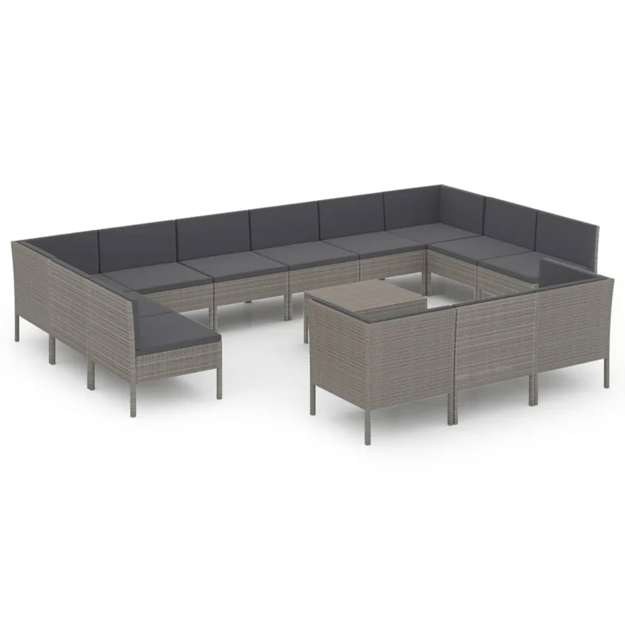 Salon de jardin 14 pcs avec coussins Résine tressée Gris - 2