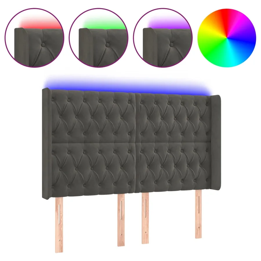 Tête de lit à LED Gris foncé 147x16x118/128 cm Velours - 2