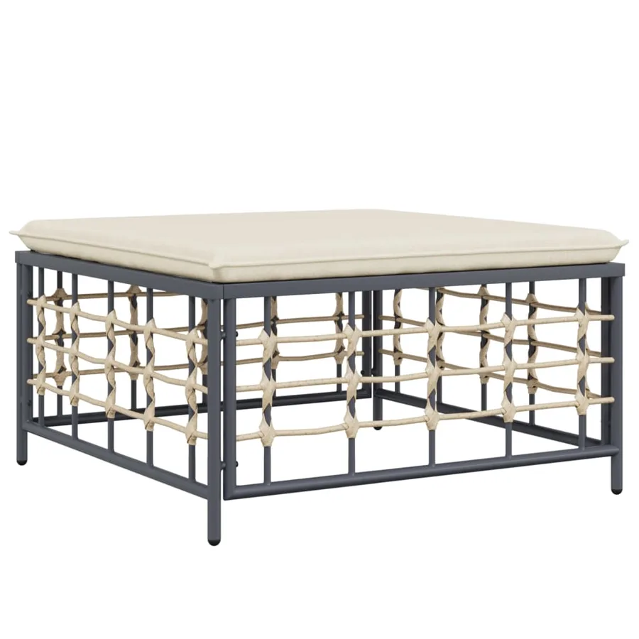 Tabouret de jardin avec coussin beige résine tressée - 2