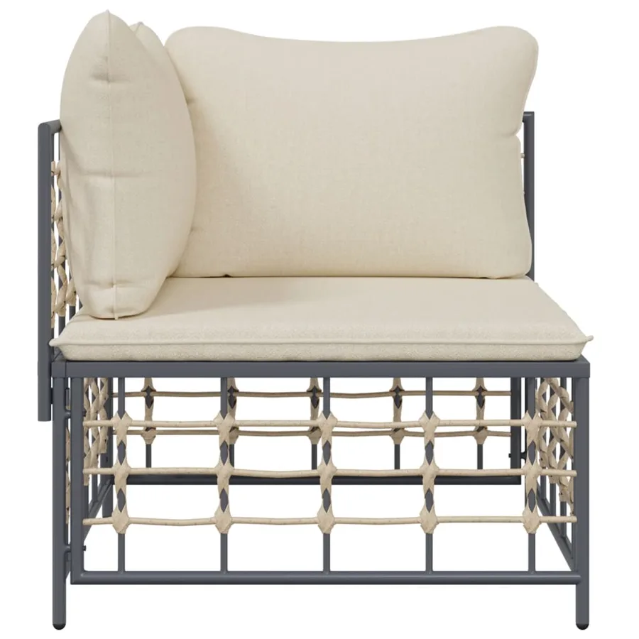 Canapé d'angle de jardin avec coussin beige résine tressée - 3