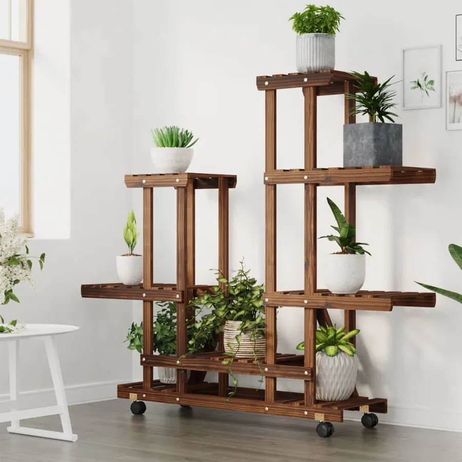 Support à fleurs avec roues 95x25x101 cm bois massif de sapin - 3