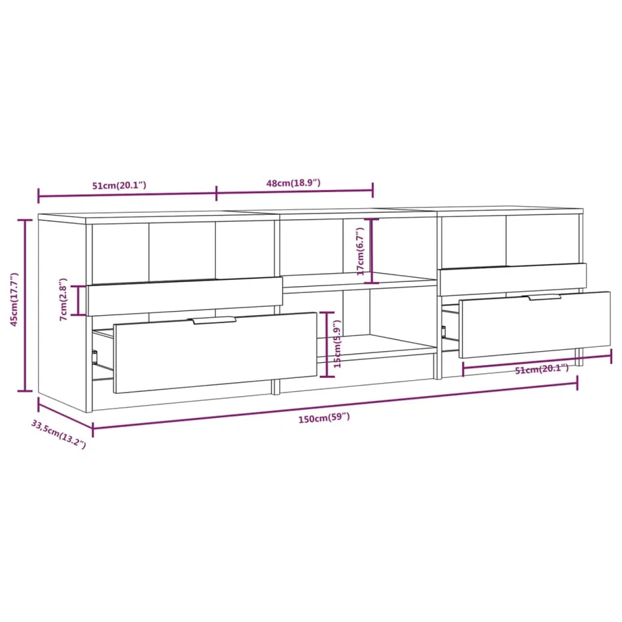 Meuble TV Sonoma gris 150x33,5x45 cm Bois d'ingénierie - 7