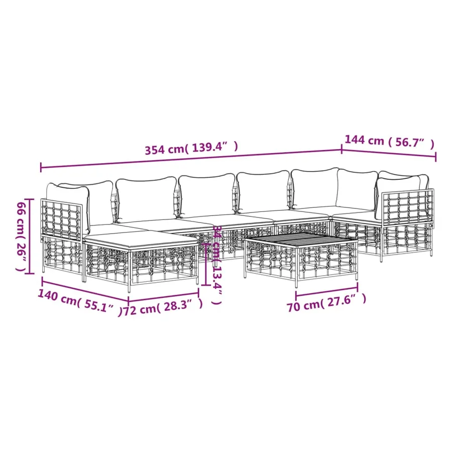 Salon de jardin 8 pcs avec coussins anthracite résine tressée - 10