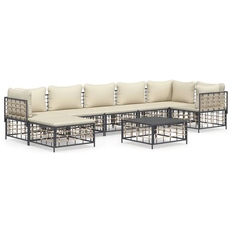 Salon de jardin 8 pcs avec coussins anthracite résine tressée - 2