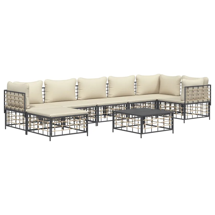 Salon de jardin 8 pcs avec coussins anthracite résine tressée - 3
