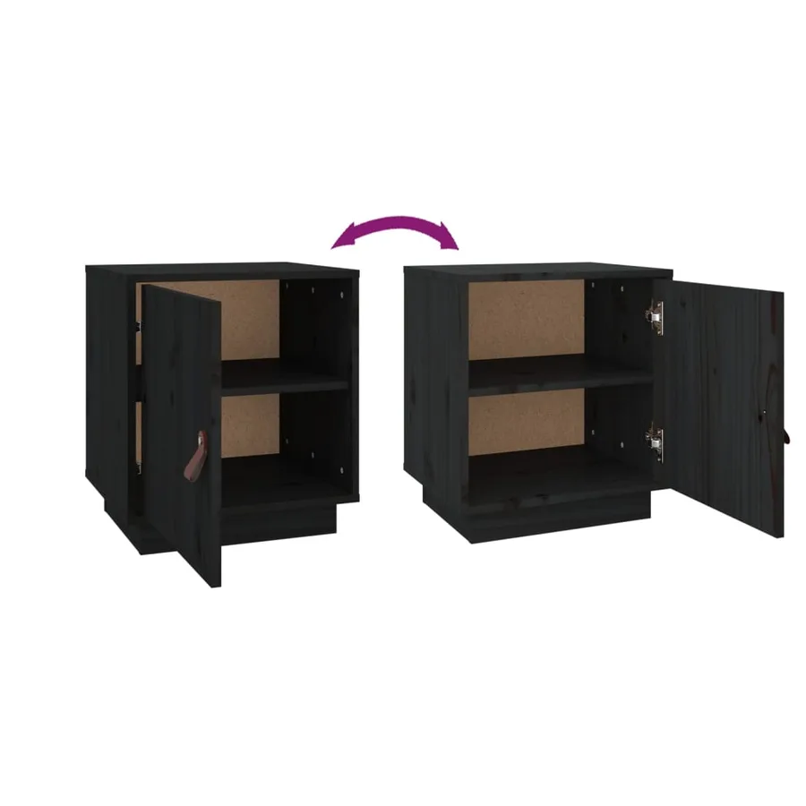 Tables de chevet 2 pcs Noir 40x34x45 cm Bois de pin massif - 8