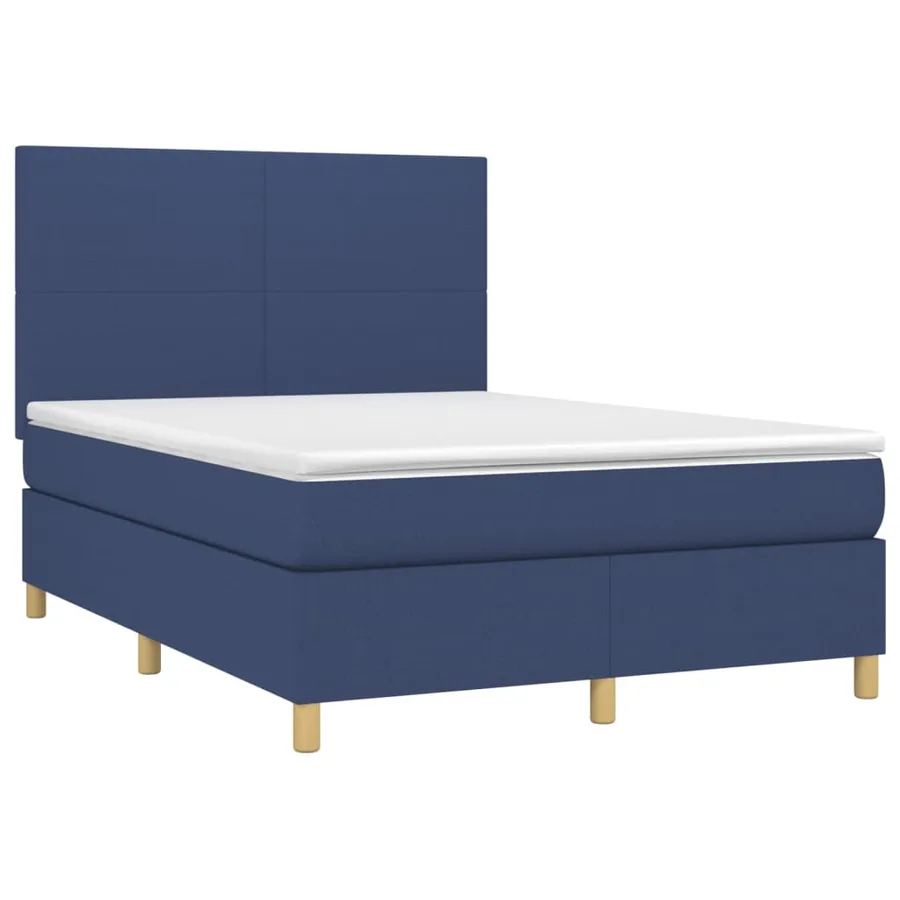 Sommier à lattes de lit et matelas et LED Bleu 140x190 cm Tissu - 3