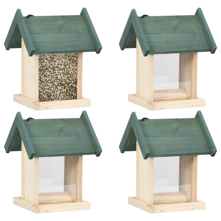 Mangeoires à oiseaux 4 pcs Bois de sapin