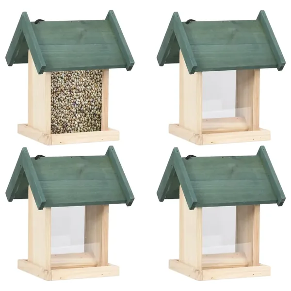 Mangeoires à oiseaux 4 pcs Bois de sapin