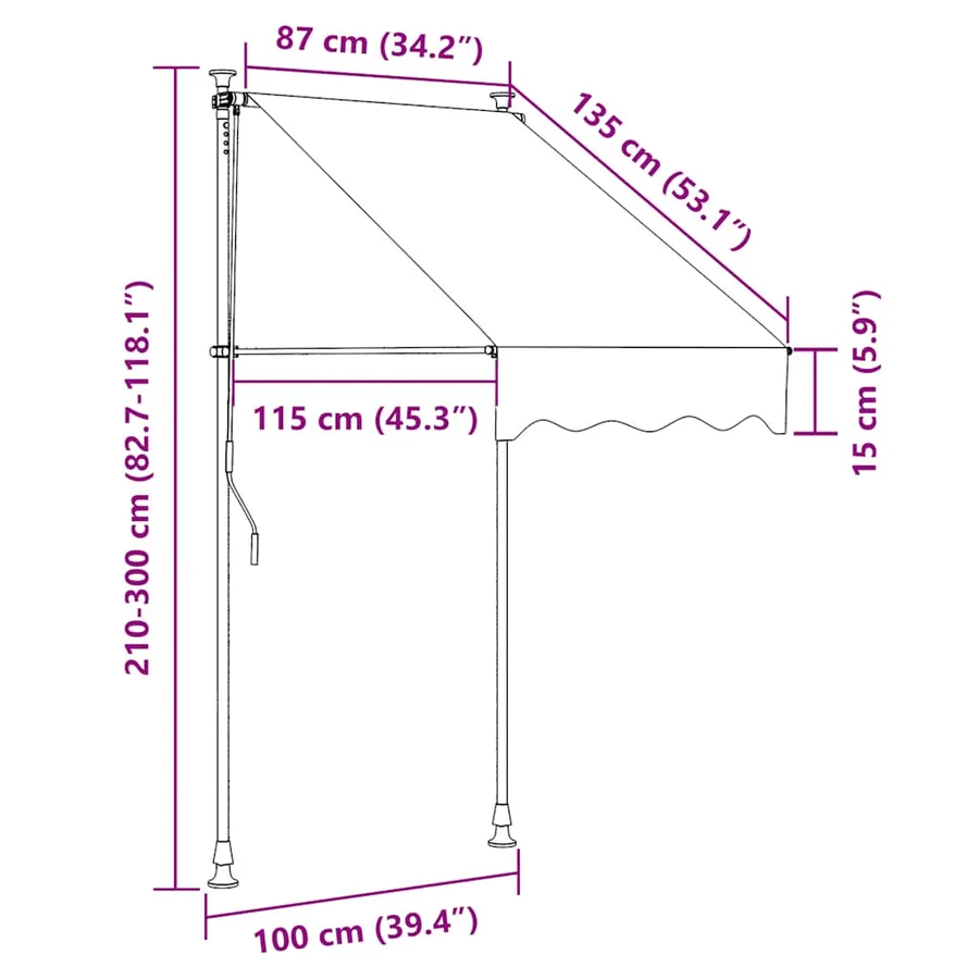 Auvent manuel rétractable avec LED 100 cm Blanc et orange - 8
