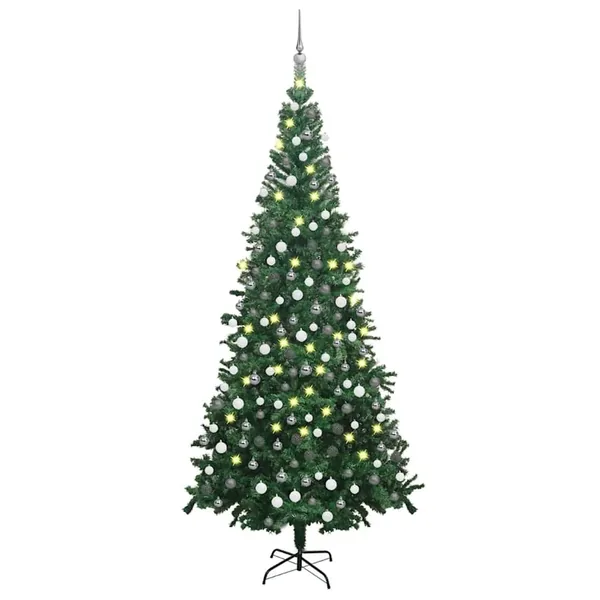 Arbre de Noël artificiel pré-éclairé et boules L 240 cm vert
