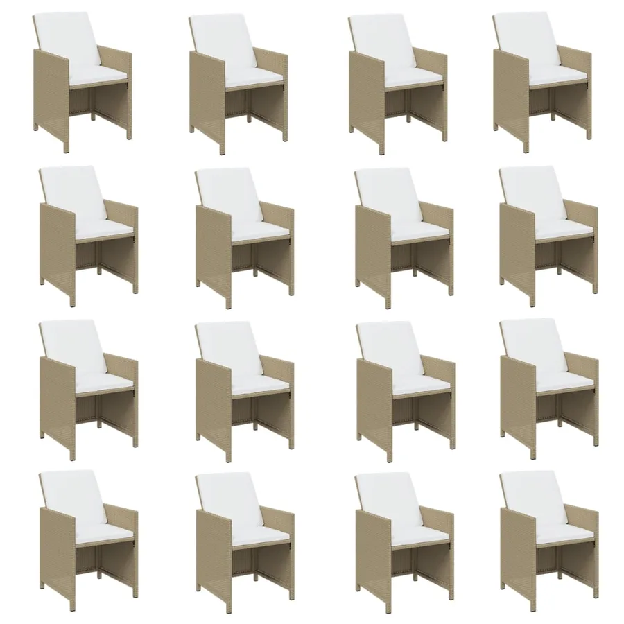 Ensemble à manger de jardin coussins 17pcs Résine tressée Beige - 4