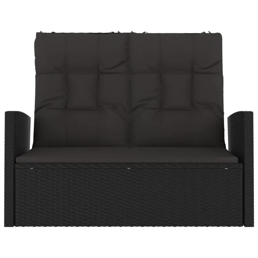 Banc de jardin inclinable et coussins noir 118cm résine tressée - 3