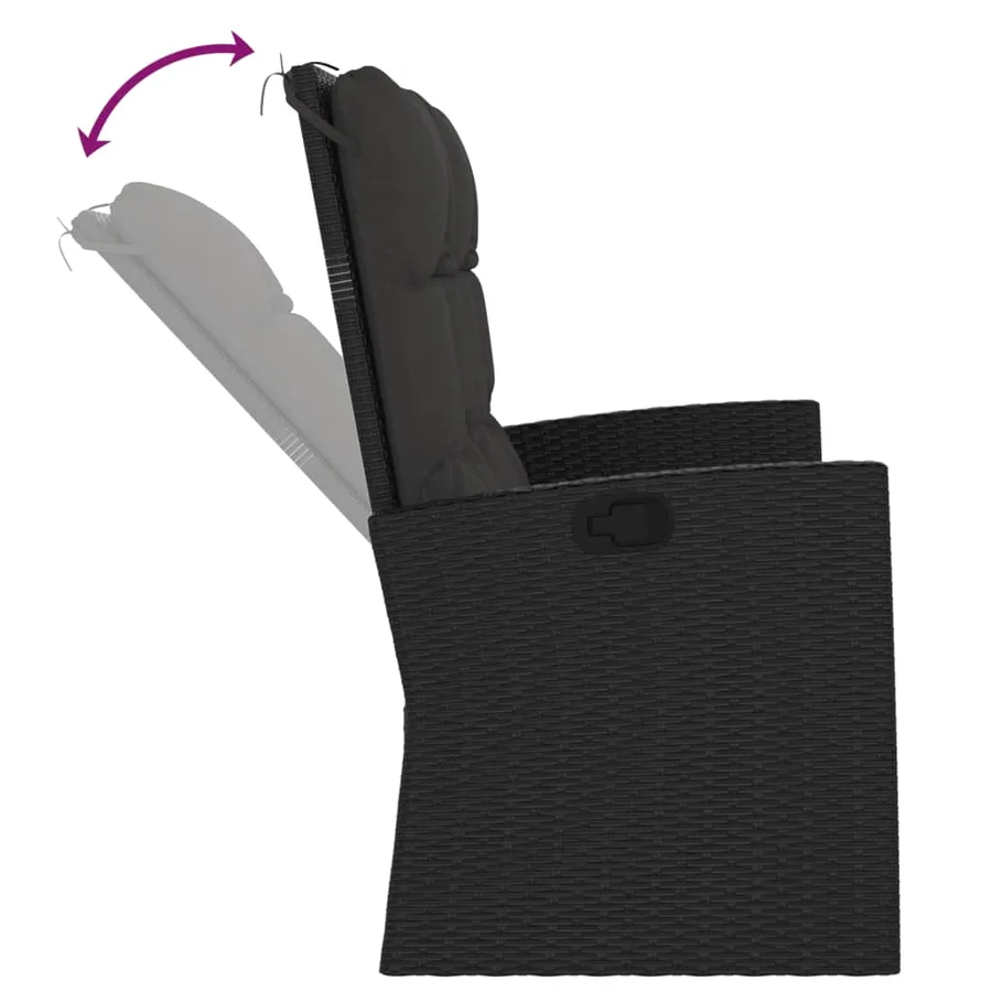 Banc de jardin inclinable et coussins noir 118cm résine tressée - 6