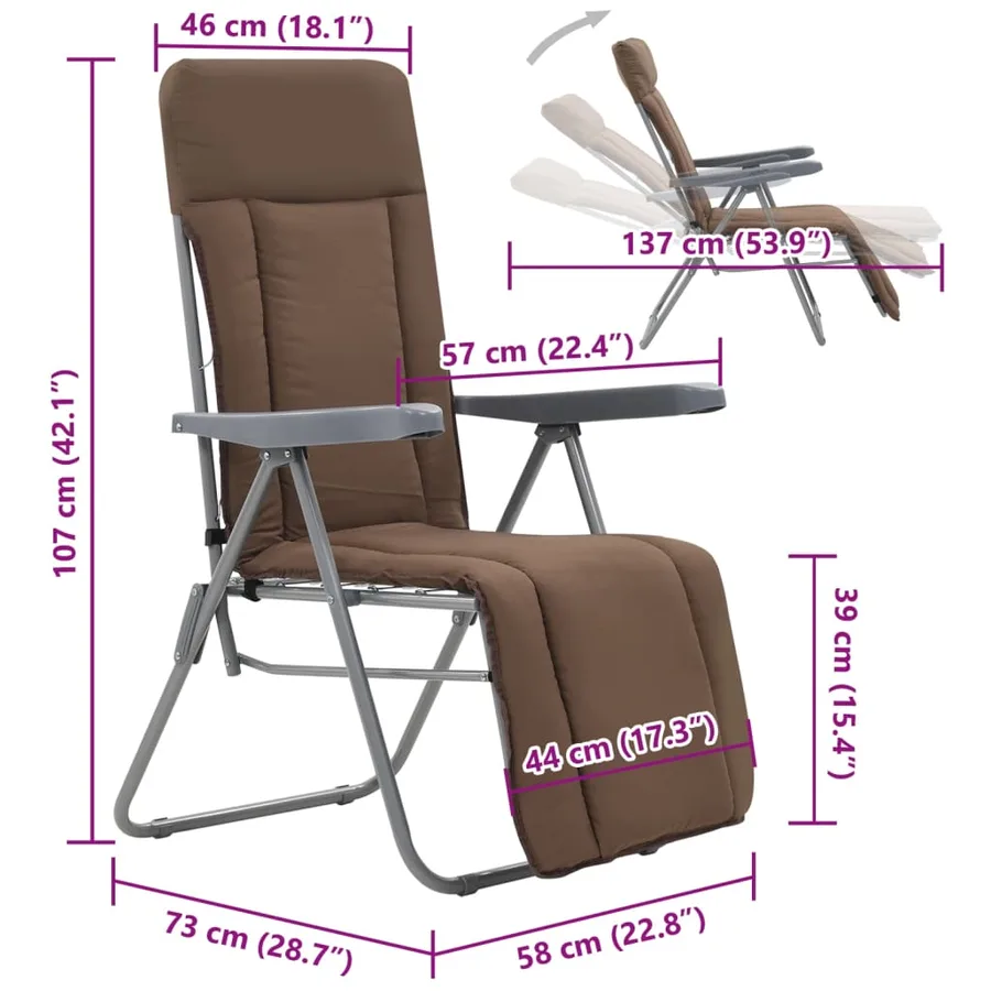 Chaises pliables de jardin avec coussins lot de 2 Marron - 11