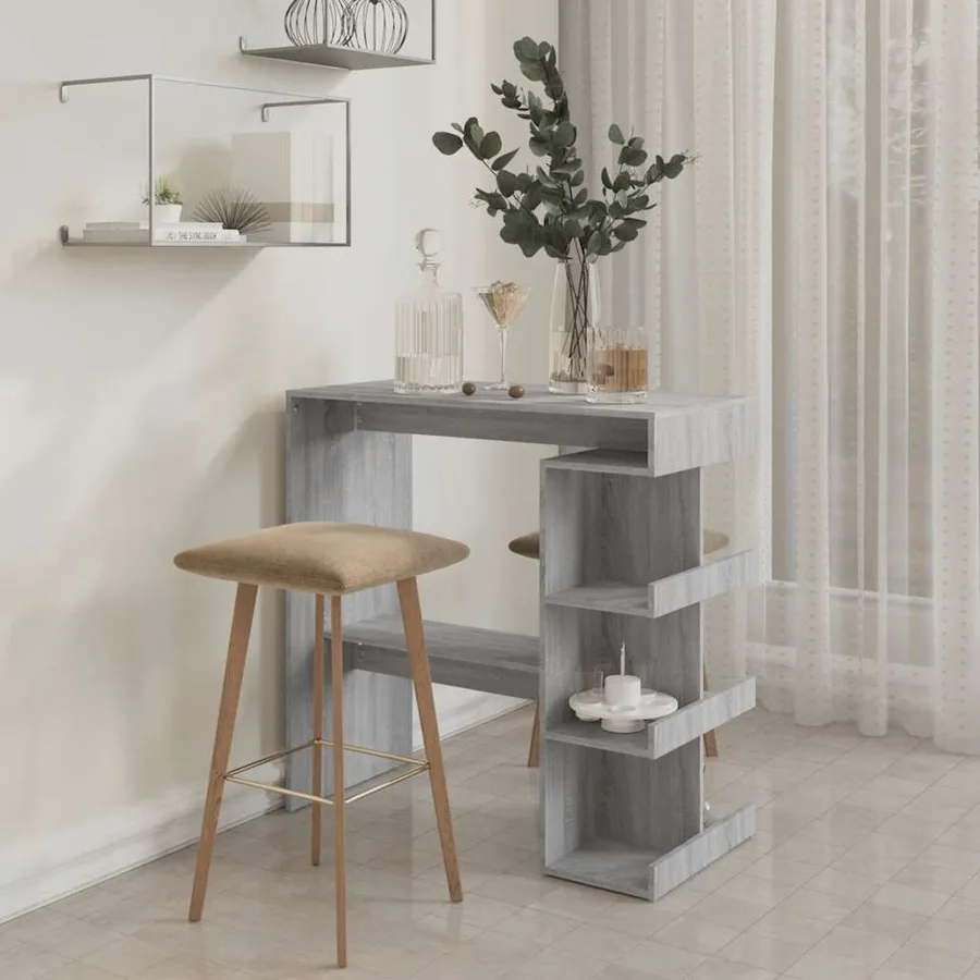 Table de bar et étagère de rangement Sonoma gris 100x50x101,5cm - 3