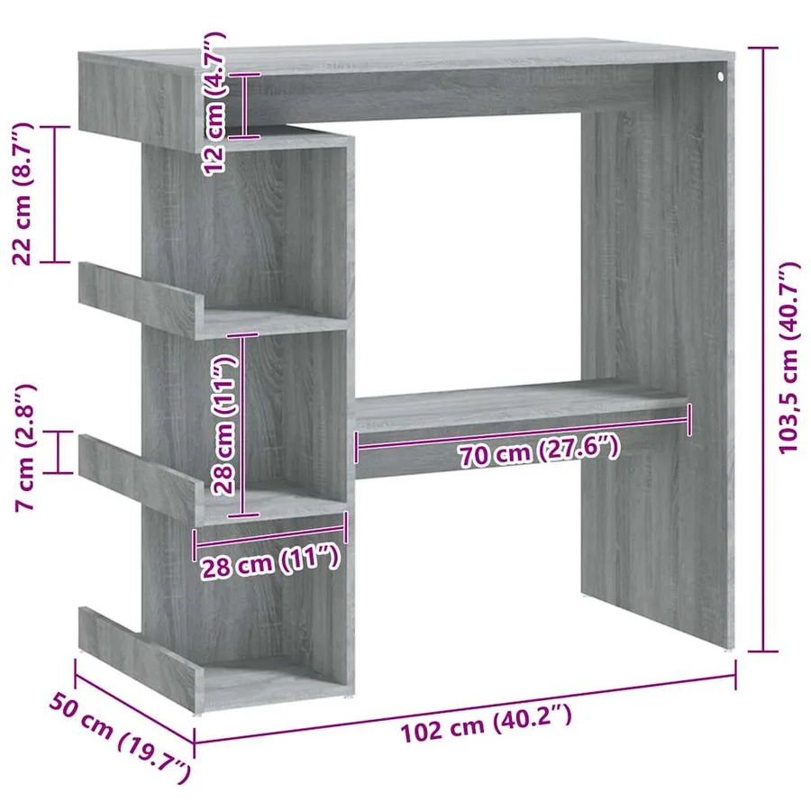 Table de bar et étagère de rangement Sonoma gris 100x50x101,5cm - 7