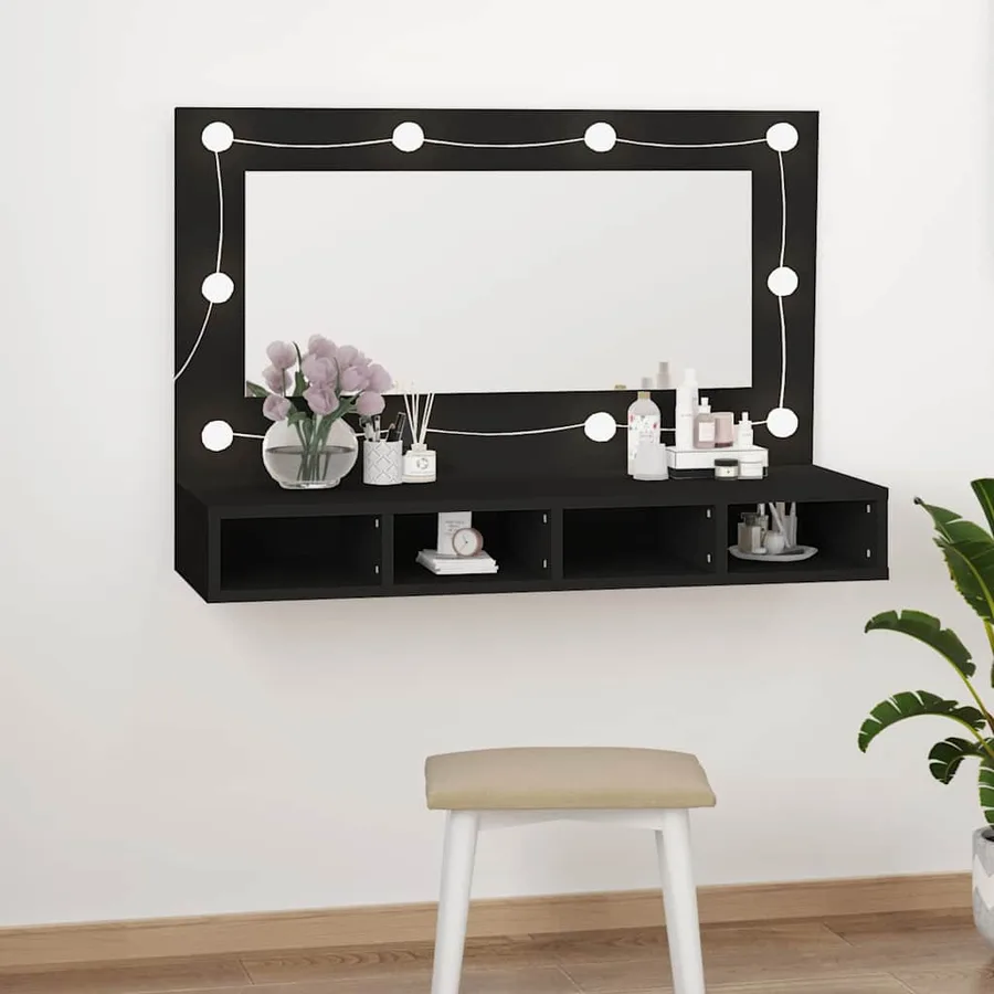 Armoire à miroir avec LED noir 90x31,5x62 cm - 3