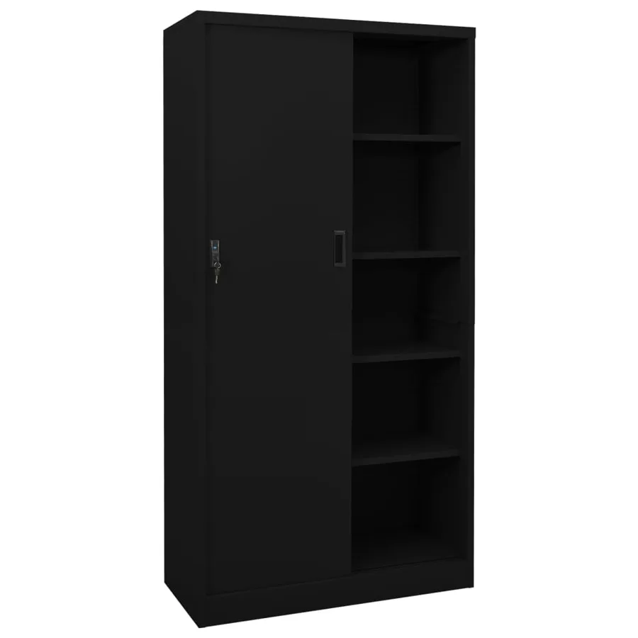 Armoire de bureau avec porte coulissante Noir 90x40x180cm Acier - 2