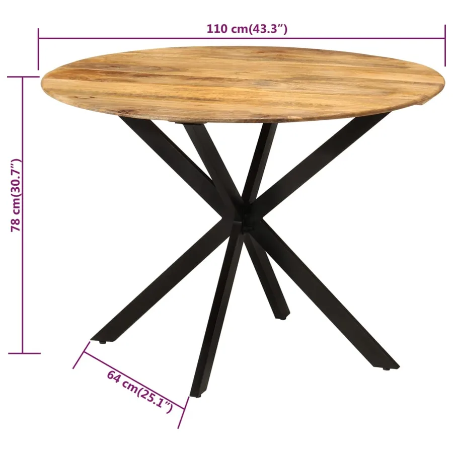 Table à dîner Ø110x78 cm Bois de manguier massif et acier - 6