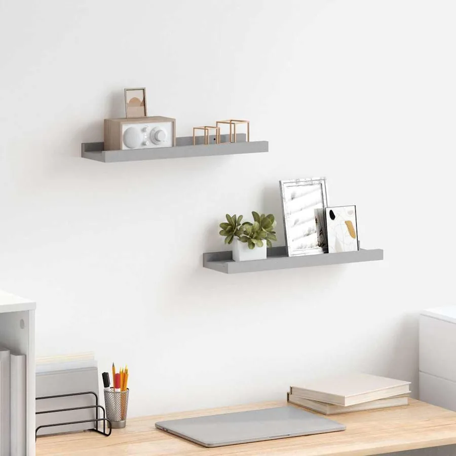 Étagères à rebord pour cadre photo 2 pcs Gris 40x9x3 cm MDF