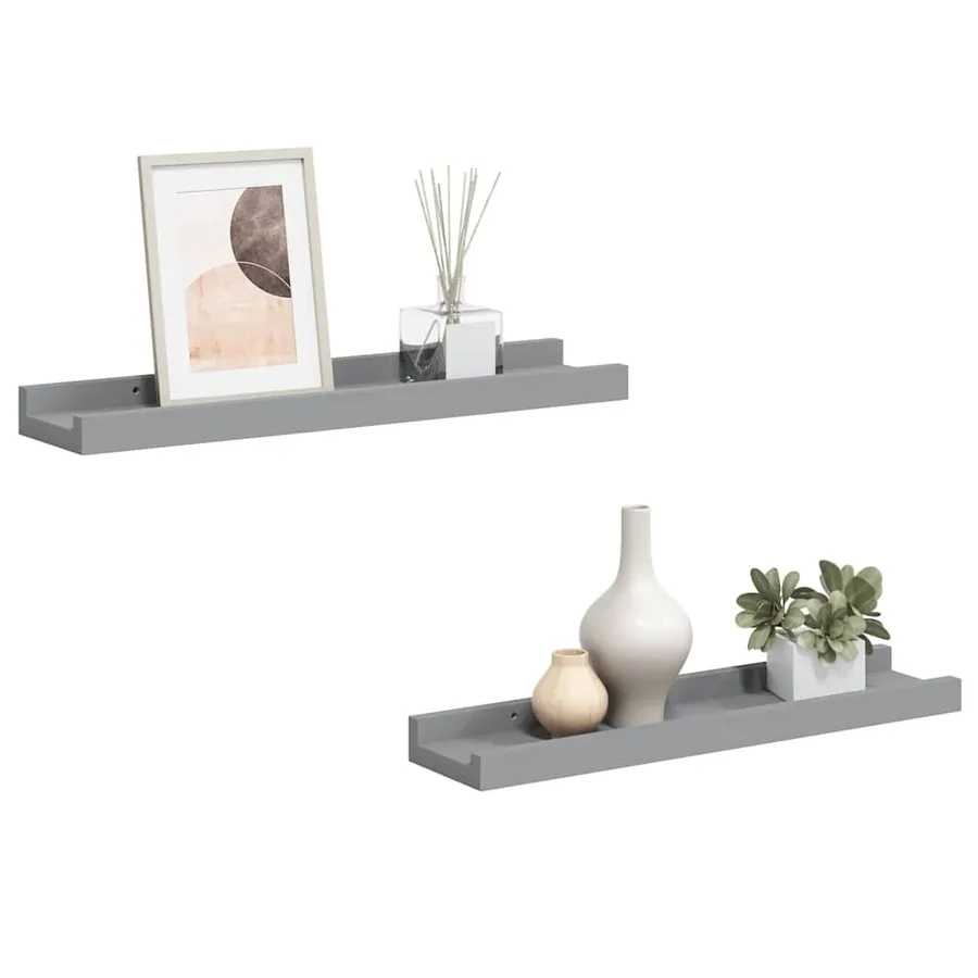 Étagères à rebord pour cadre photo 2 pcs Gris 40x9x3 cm MDF - 2