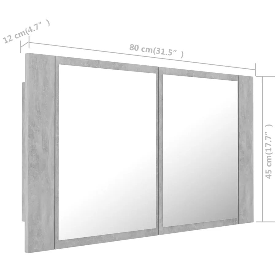 Armoire de salle de bain à miroir LED Gris béton Acrylique - 17