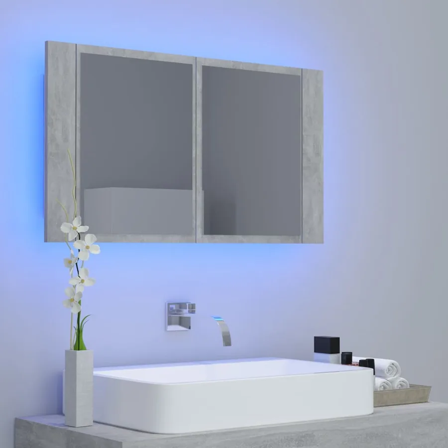 Armoire de salle de bain à miroir LED Gris béton Acrylique - 3