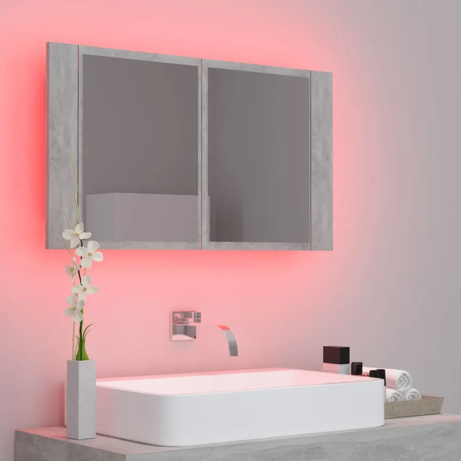 Armoire de salle de bain à miroir LED Gris béton Acrylique - 4