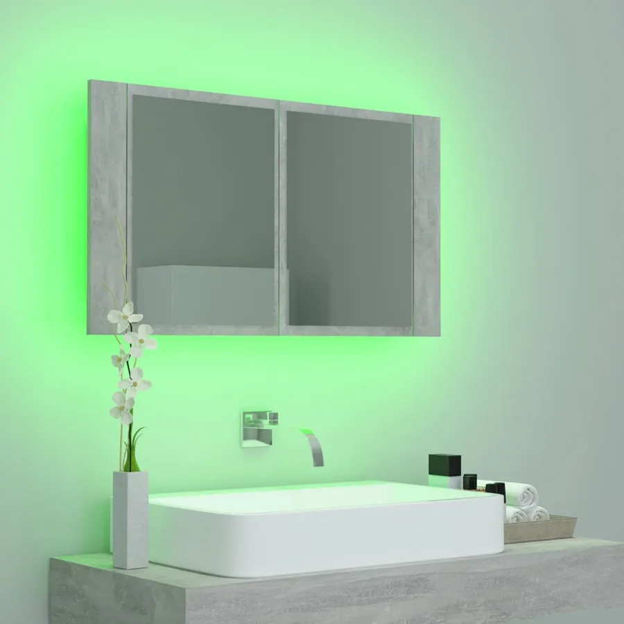 Armoire de salle de bain à miroir LED Gris béton Acrylique - 5