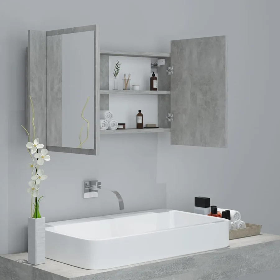 Armoire de salle de bain à miroir LED Gris béton Acrylique - 6