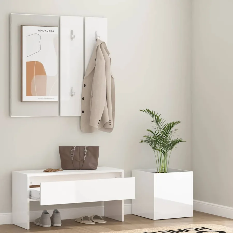 Ensemble de meubles de couloir Blanc brillant Bois d'ingénierie - 3