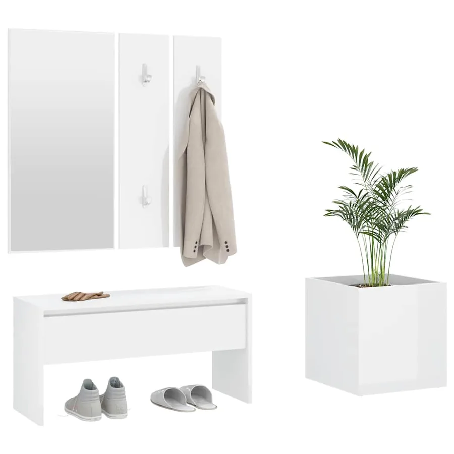 Ensemble de meubles de couloir Blanc brillant Bois d'ingénierie - 4