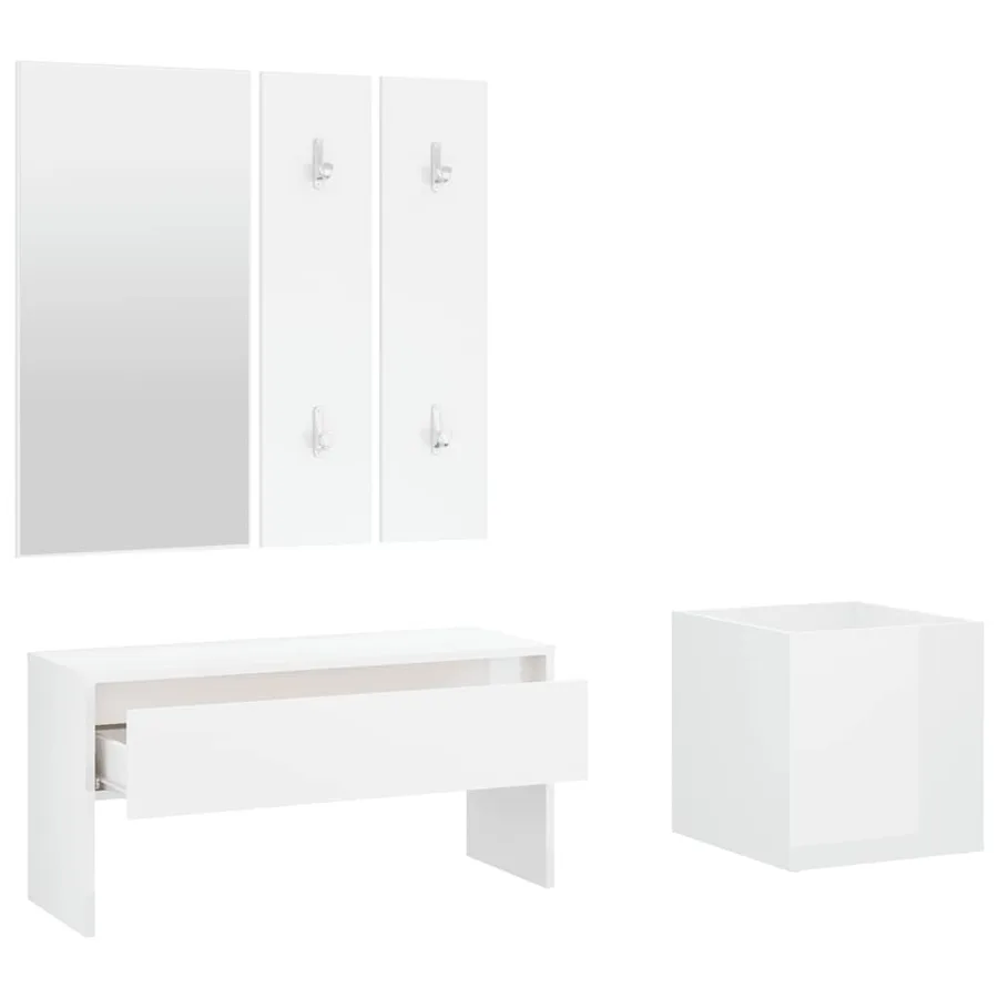 Ensemble de meubles de couloir Blanc brillant Bois d'ingénierie - 5