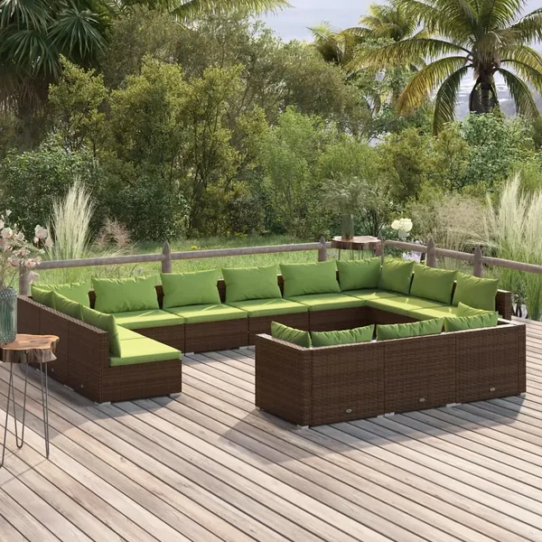 Salon de jardin 13 pcs avec coussins Marron Résine tressée