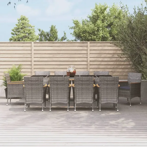 Ensemble à manger de jardin 11pcs avec coussins gris poly rotin