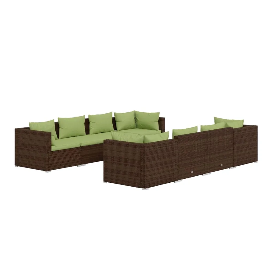 Salon de jardin 9 pcs avec coussins résine tressée marron - 2