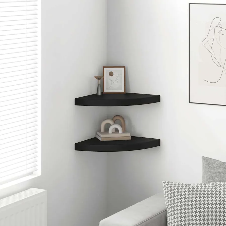 Étagères d'angle flottantes 2 pcs noir 35x35x3,8 cm MDF - 3