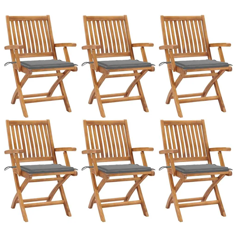 Chaises pliables de jardin avec coussins lot de 6 Bois de teck - 12