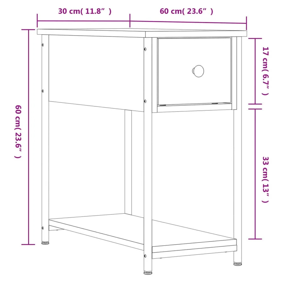 Table de chevet chêne marron 30x60x60 cm bois d'ingénierie - 11