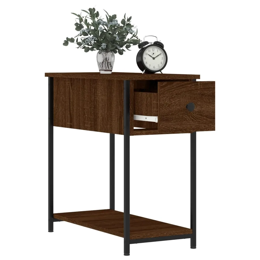 Table de chevet chêne marron 30x60x60 cm bois d'ingénierie - 4